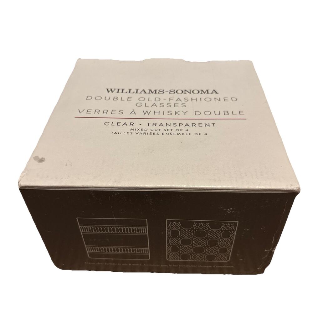 Williams Sonoma 4 Double Old Fashioned Glasses Mixed Cut Brand New